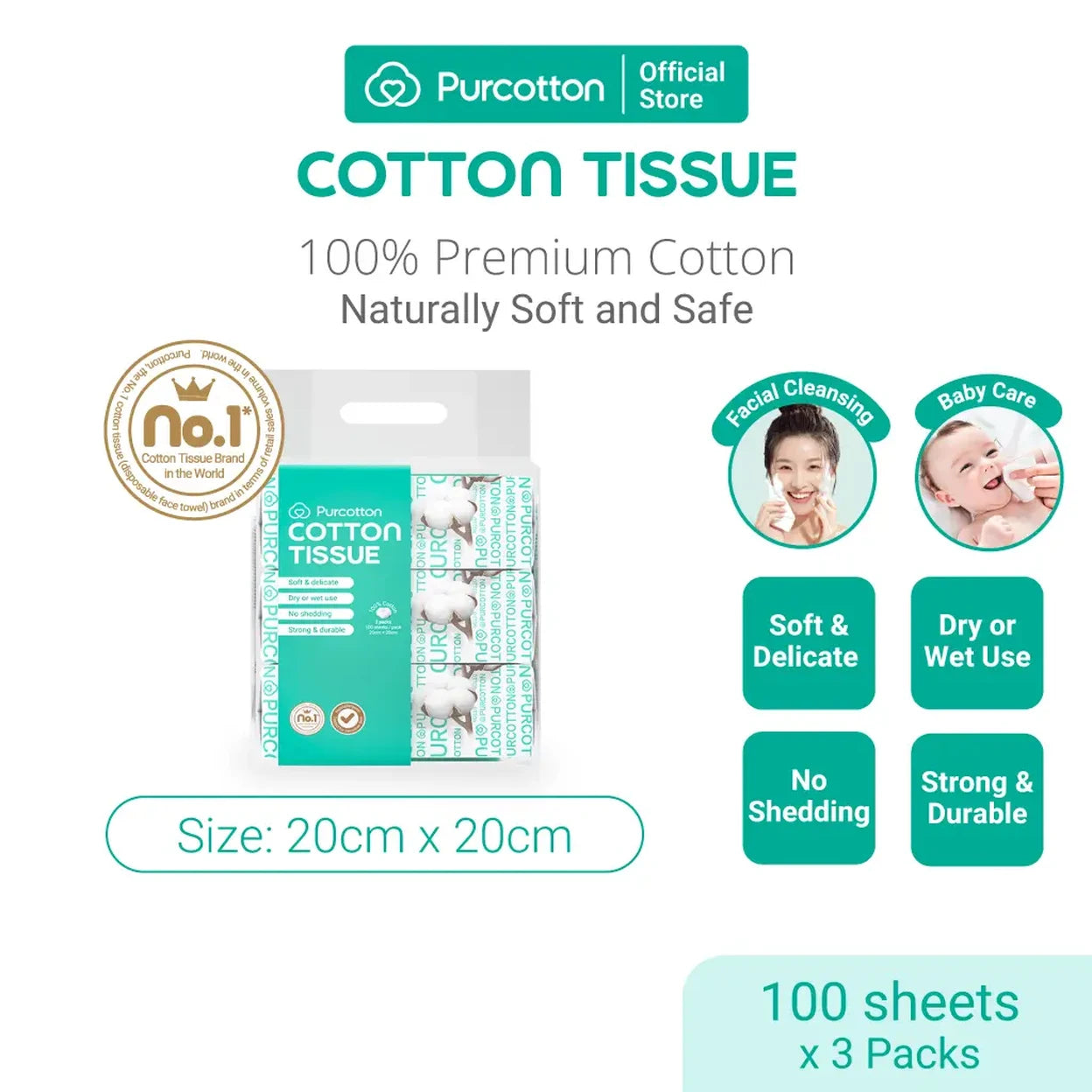 100% Cotton Tissue 100 Sheets x3 packs