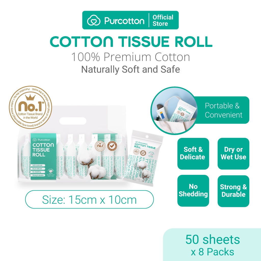 Cotton Dry Wipe Roll 50Sheets x 8Packs